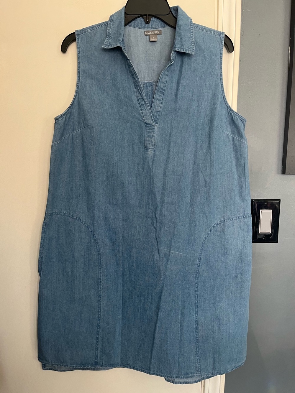 Falls Creek Light Blue Sleeveless Denim Dress Deep pockets